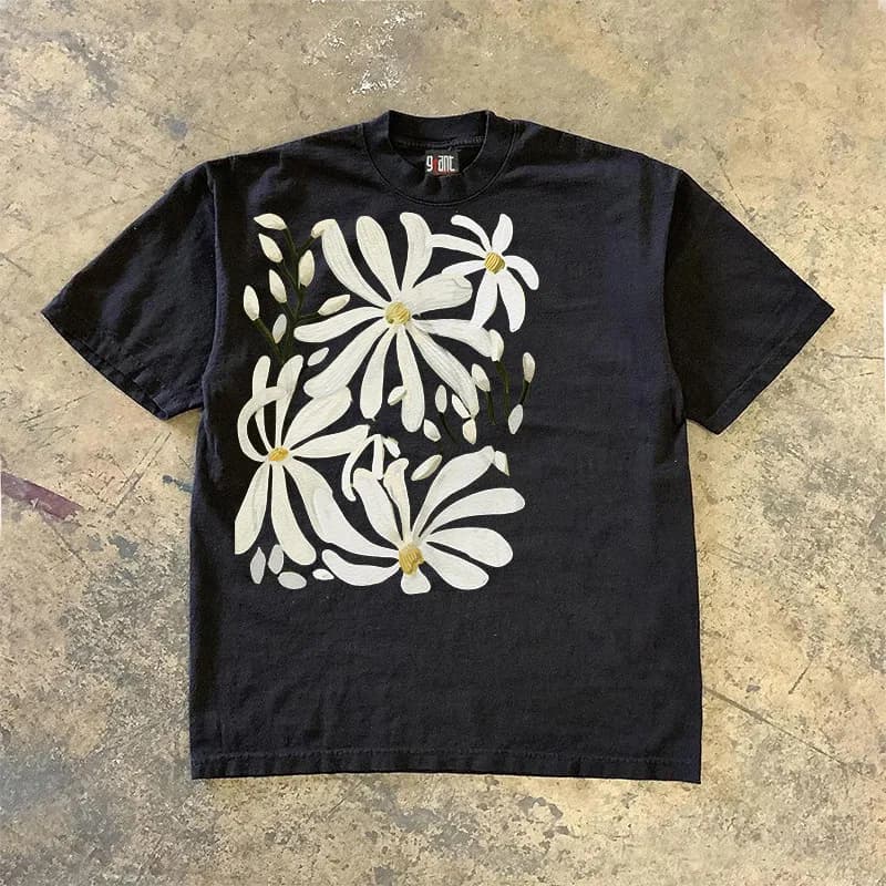 Pure Cotton Short Sleeve T-Shirt Double Thread Loose Fit Unisex Breathable Summer Fashion round Neck Print Top for Couples
