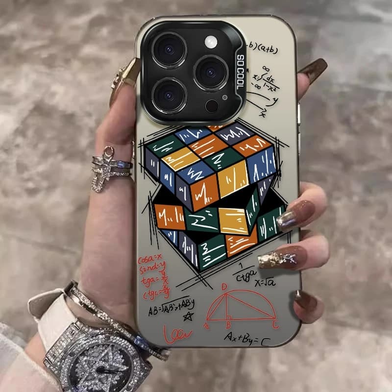 Rubik Cube-shaped creative phone cover with cartoons for iPhone 17 Pro Max Air X XR XS Max 7 8 Plus 16 15 14 13 Mini 12 11 Y2K