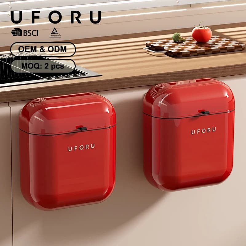 UFORU Wall Mounted Trash Can for Bathroom & Kitchen Flip Lid Design Multi-Functional Waste Basket Space-Saving Garbage Bin