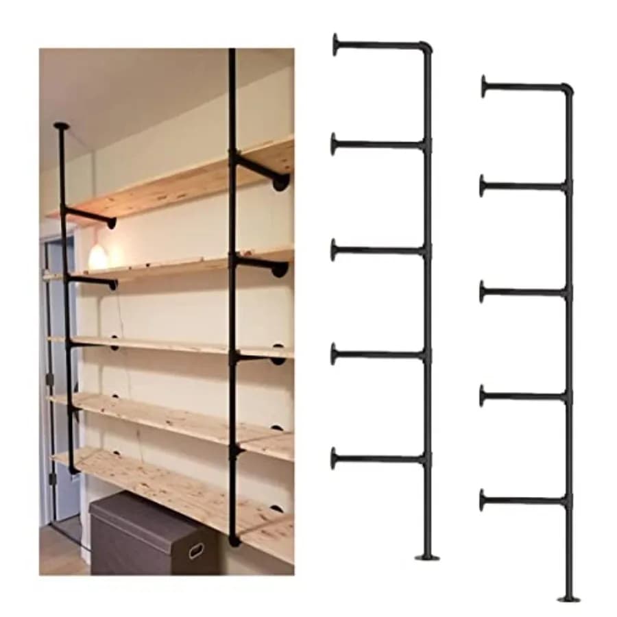 Industrial Wall Mount Iron Pipe Shelf Shelves Shelving Bracket Black Vintage Retro Ceiling Hung Shelf DIY Open Bookshelf Storag