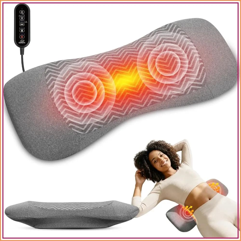 3-in-1 Rechargeable Lumbar Support Pillow, Air Lift Back Massager with Heat & Vibration, Adjustable Waist Cushion for Bed & Chair