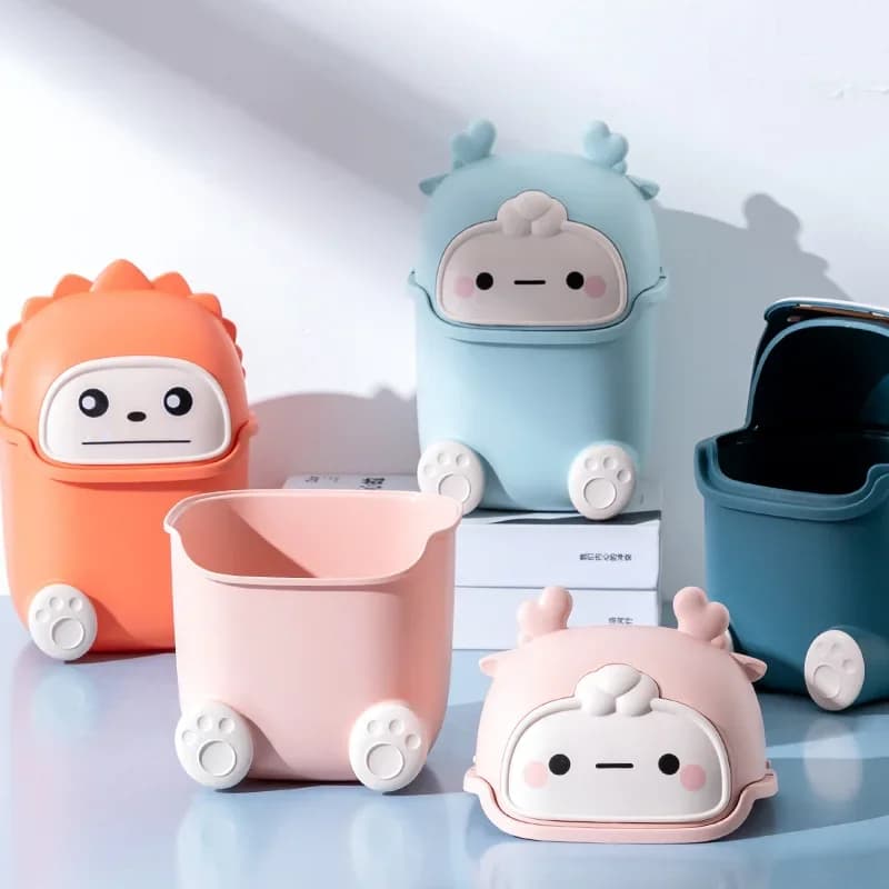 Piccolo mostro cestino della spazzatura da tavolo per la casa soggiorno ribaltabile cestino della spazzatura in plastica mini cestino della spazzatura per ufficio cestino della spazzatura