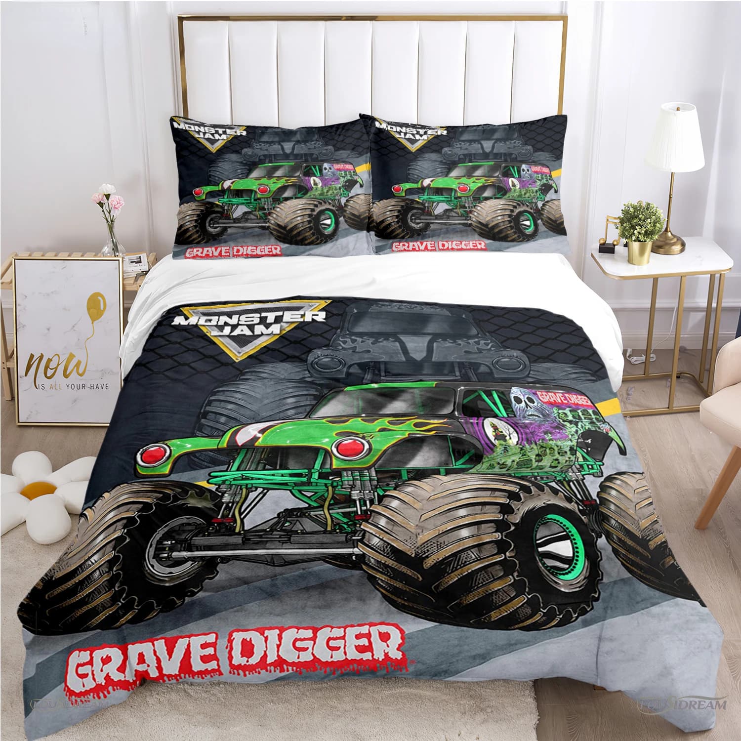 Monster Truck Catroon Bed linen set Monster Jam Soft cover and pillowcase for teenagers Single/Double/Queen/King