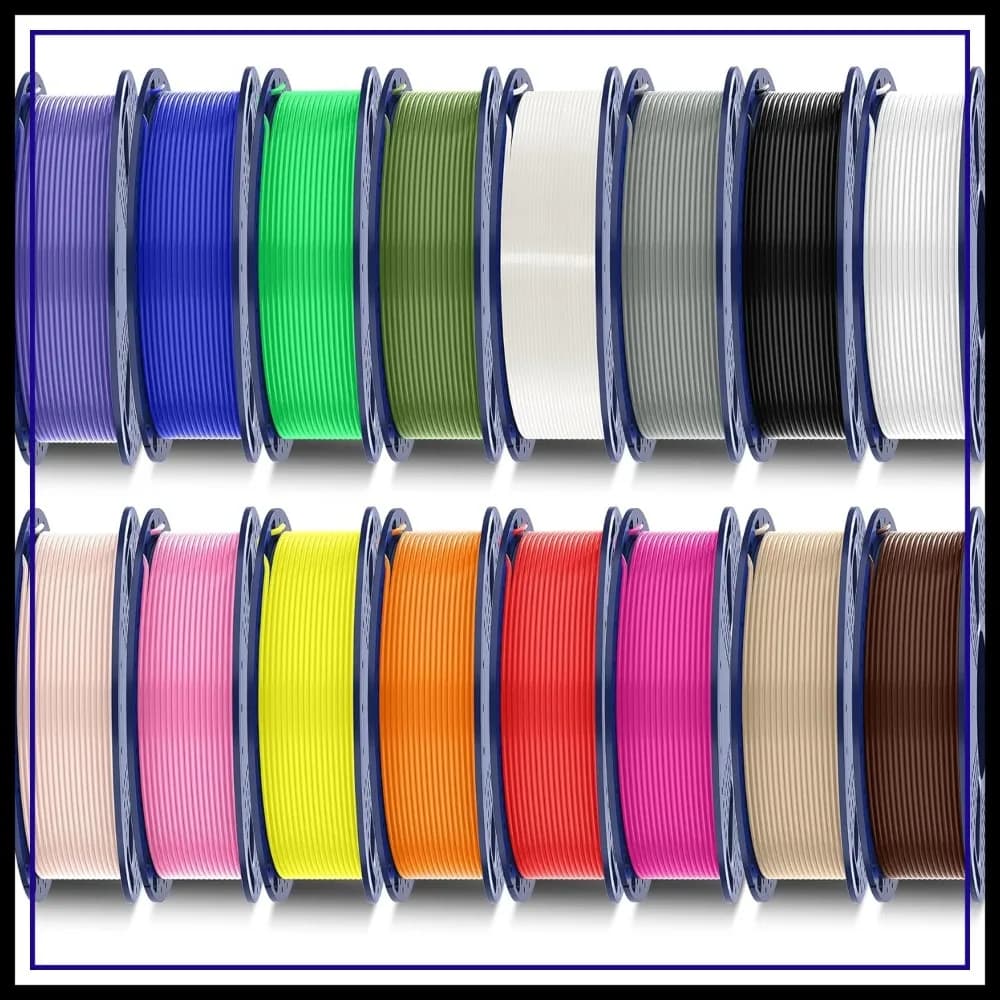 Set di 16 Colori di Filamento PETG Multicolore, Filamento per Stampante 3D da 1,75mm, Confezionato Singolarmente Sottovuoto, 0,25kg per Bobina, 4kg Totali, 16 Pezzi (15 Solidi + 1 Trasparente)