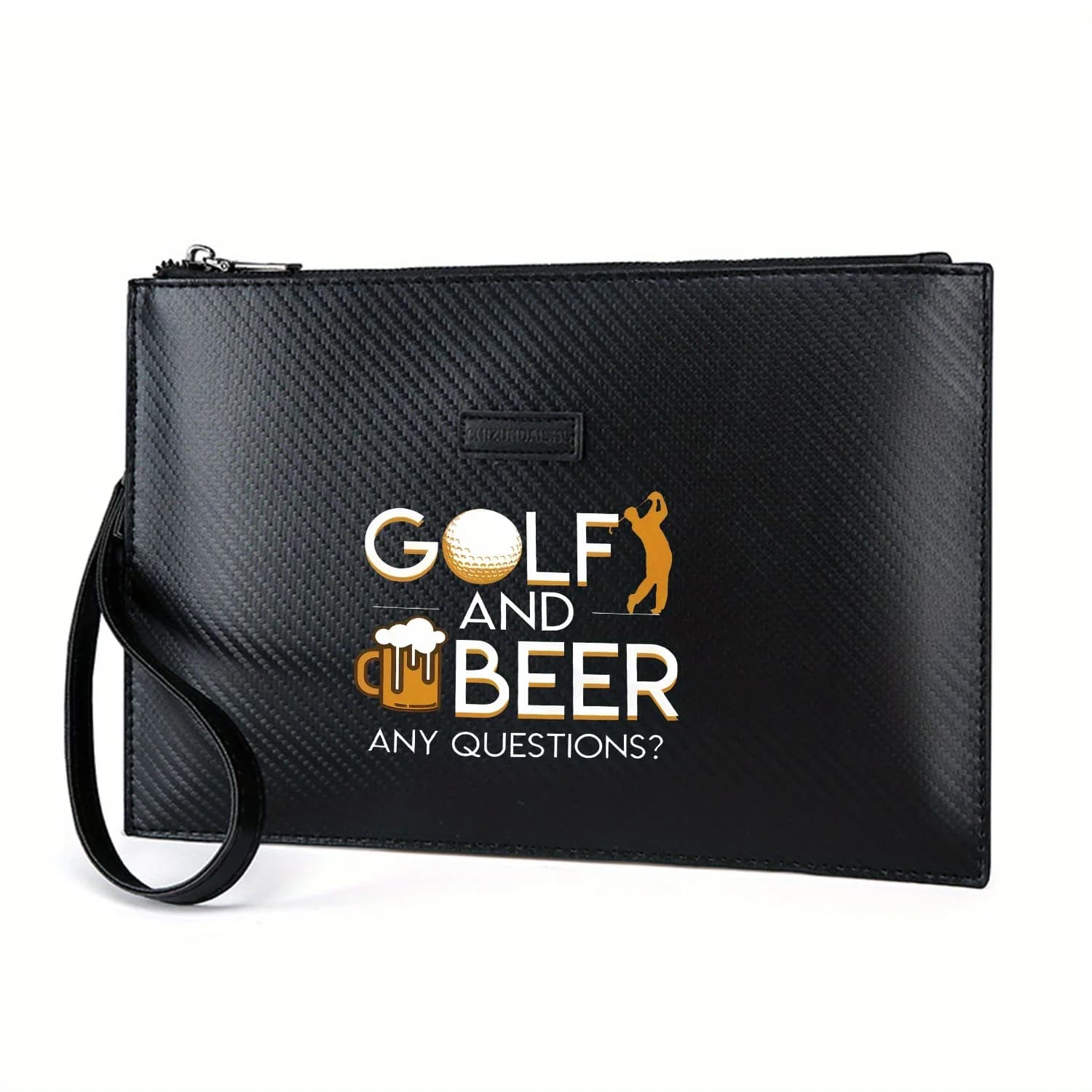 Giocatore di tazze da birra con palline da golf e qualsiasi domanda Elegante borsa da uomo in PU stampata Alla moda e pratica per il trasporto quotidiano