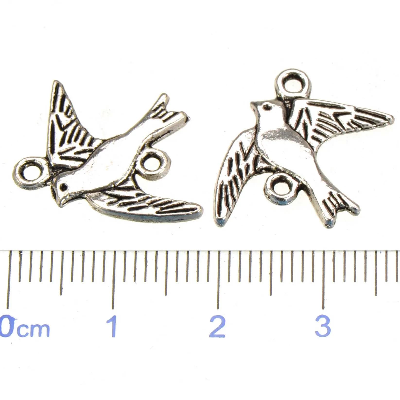 50 Pezzi Connettori per Gioielli, Ciondoli per Bracciali e Orecchini, Componenti Artigianali in Metallo Argentato a Forma di Uccelli, Materiale Fai-da-Te per Collane