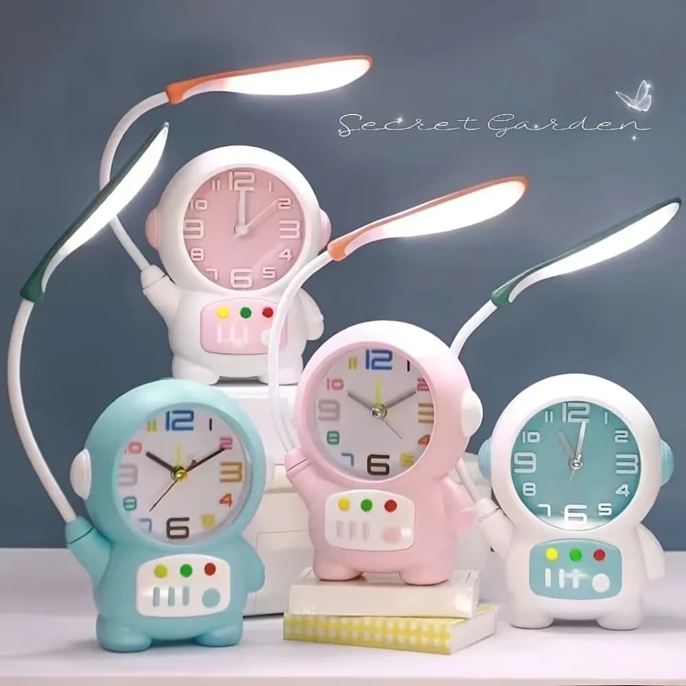 Sveglia a Forma di Astronauta con Lampada LED da Scrivania, Luce Notturna, Caricatore USB, Lampada da Tavolo per Casa, Regalo per Bambini e Studenti