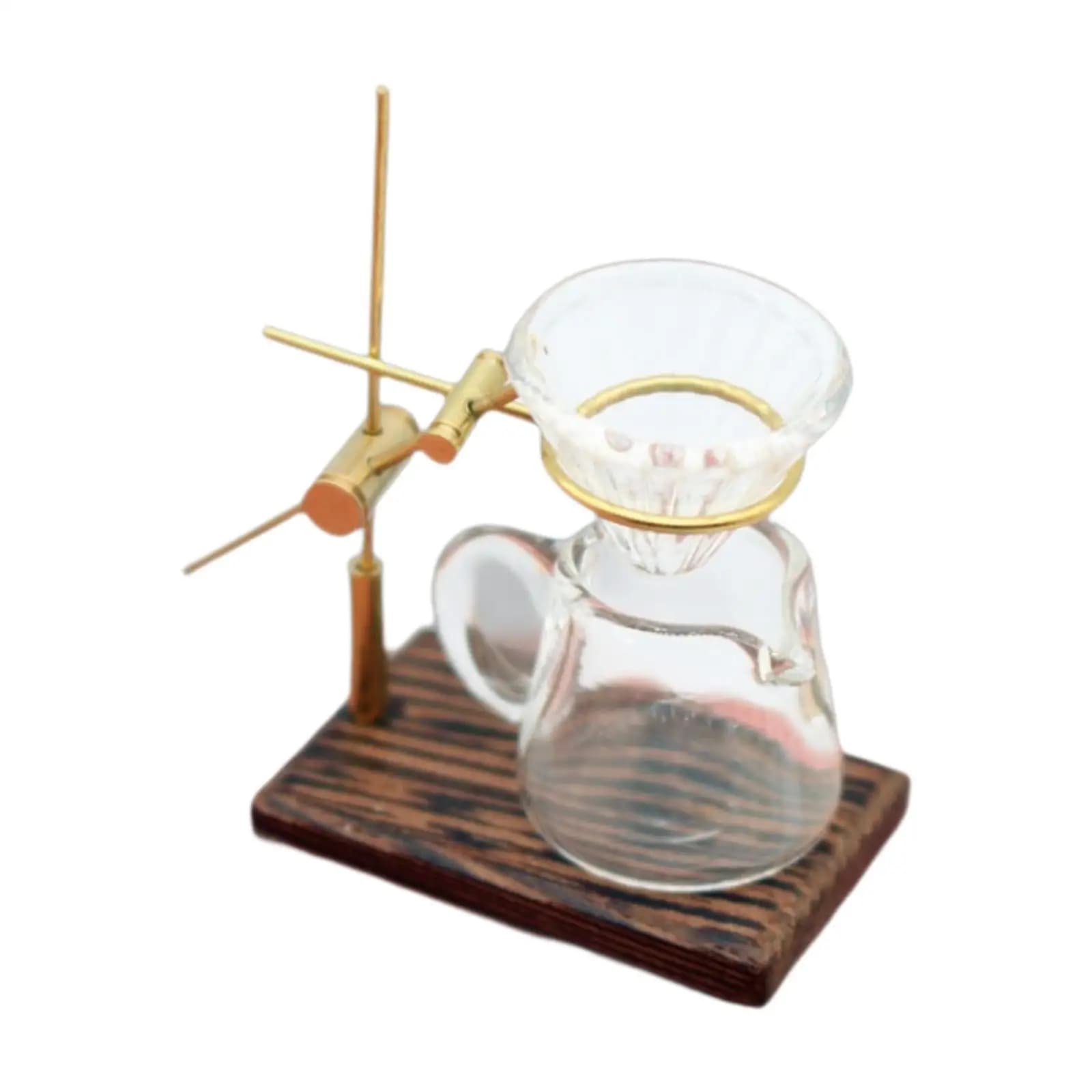 Porta caffè per casa delle bambole, tazza di vetro, piccola caffettiera con supporto in lega per ufficio