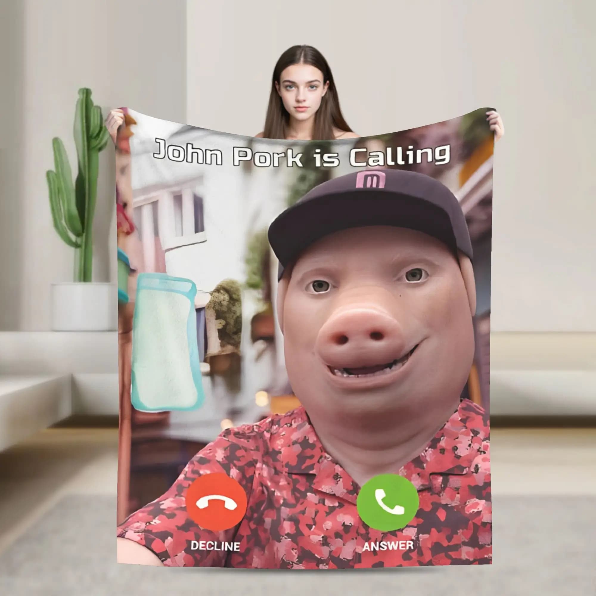 Camping John Pork Is Calling Answer Call Phone Pig Throw Blanket Flannel Bedspread For Bedroom Fashion Sofa Bed Cover