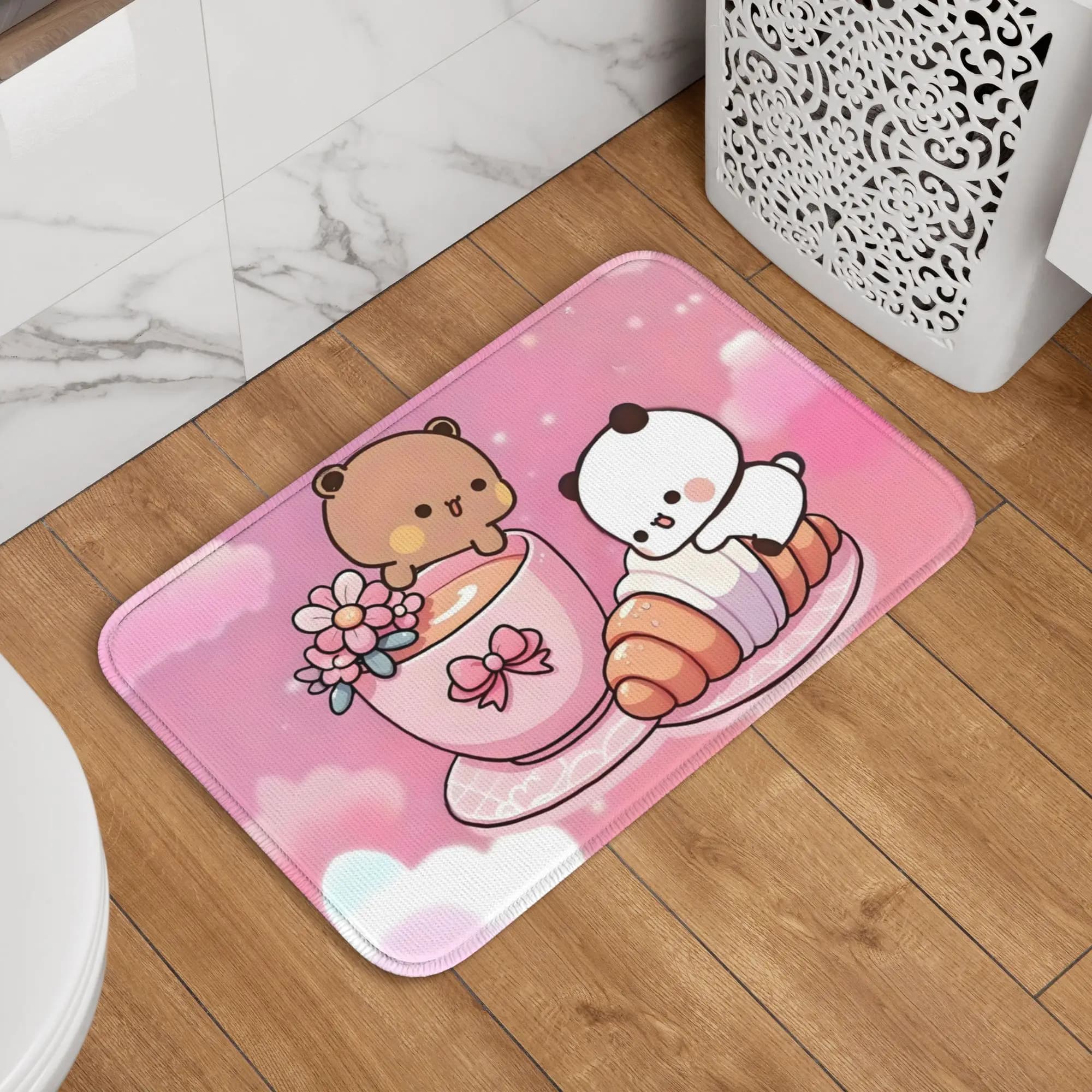 Customized Mat Bubu Dudu Peach And Goma, Non-slip, Bathroom, Kitchen, Living Room, Door, Floor, Input