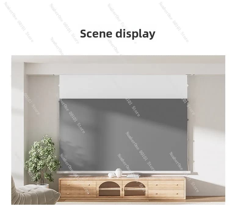 Schermo per proiettore elettrico con sistema di gestione cavi integrato, design nascosto, telecomando e controllo vocale, sollevamento automatico HD per altezze regolabili.
