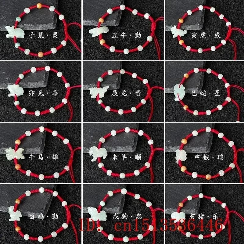 Personalized jade natural emerald zodiac Chinese bracelet hand knotted bracelet adjustable charm jewelry man woman lucky amulet