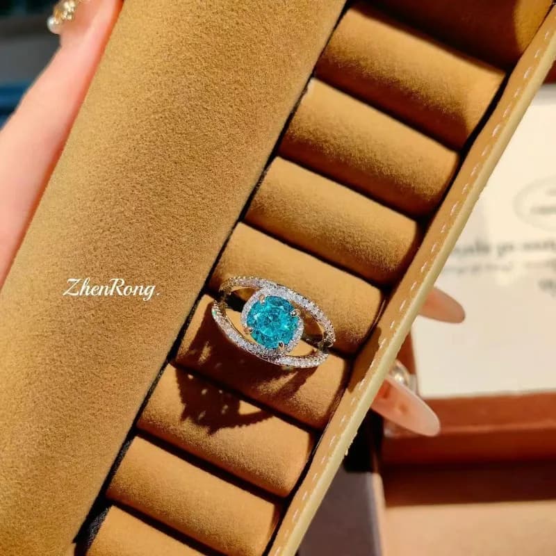 Anello di Lusso alla Moda con Taglio a Fiore di Ghiaccio Blu Tanzanite, Incastonato con Diamanti ad Alto Contenuto di Carbonio, Taglio a Nido d'Uccello, Stile Semplice ed Elegante