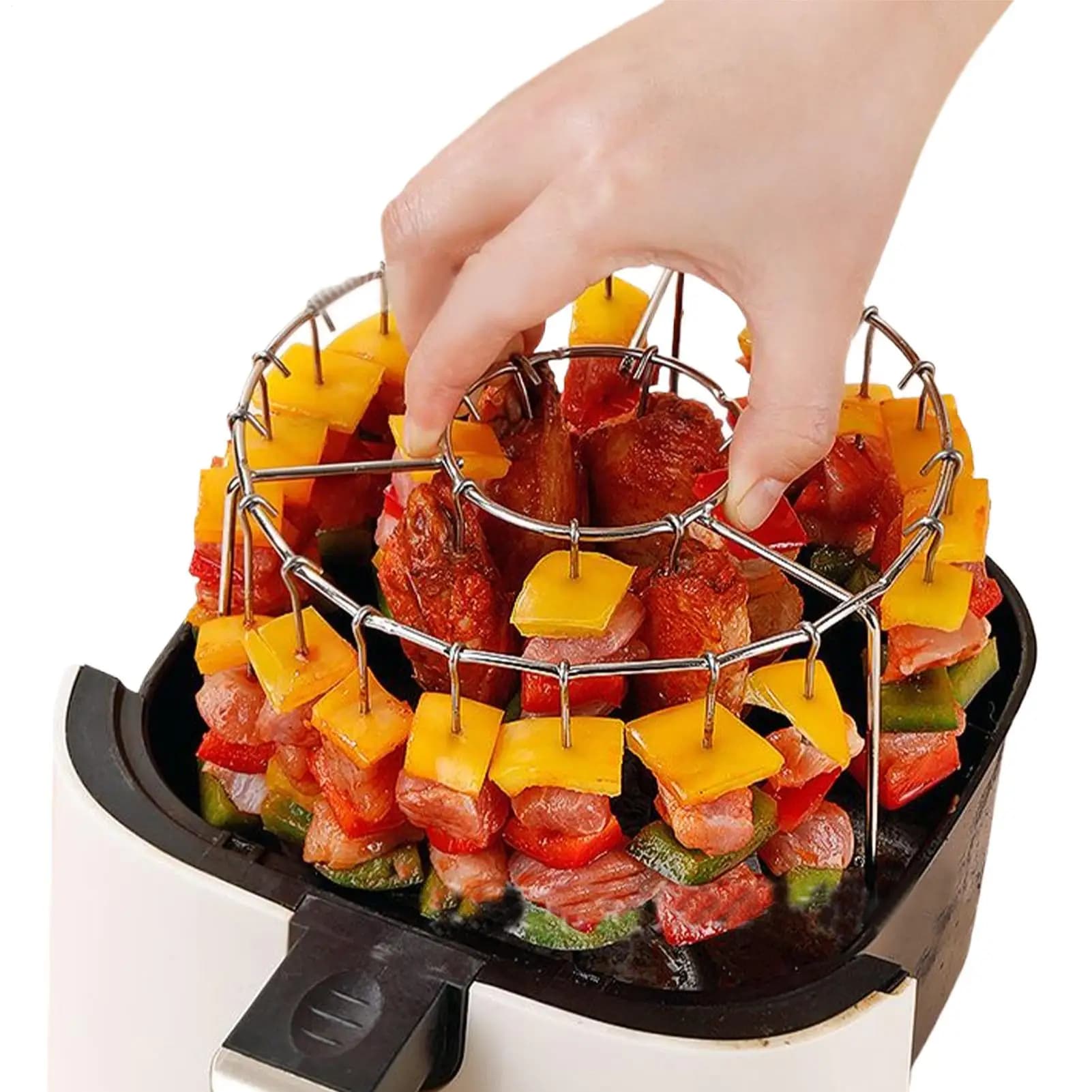 Air Fryer Barbecue Rack Air Fryer Skewer Rack Meal Prep Grilling Cooking Stainless Steel Grill Skewer Stand Rust Resistant