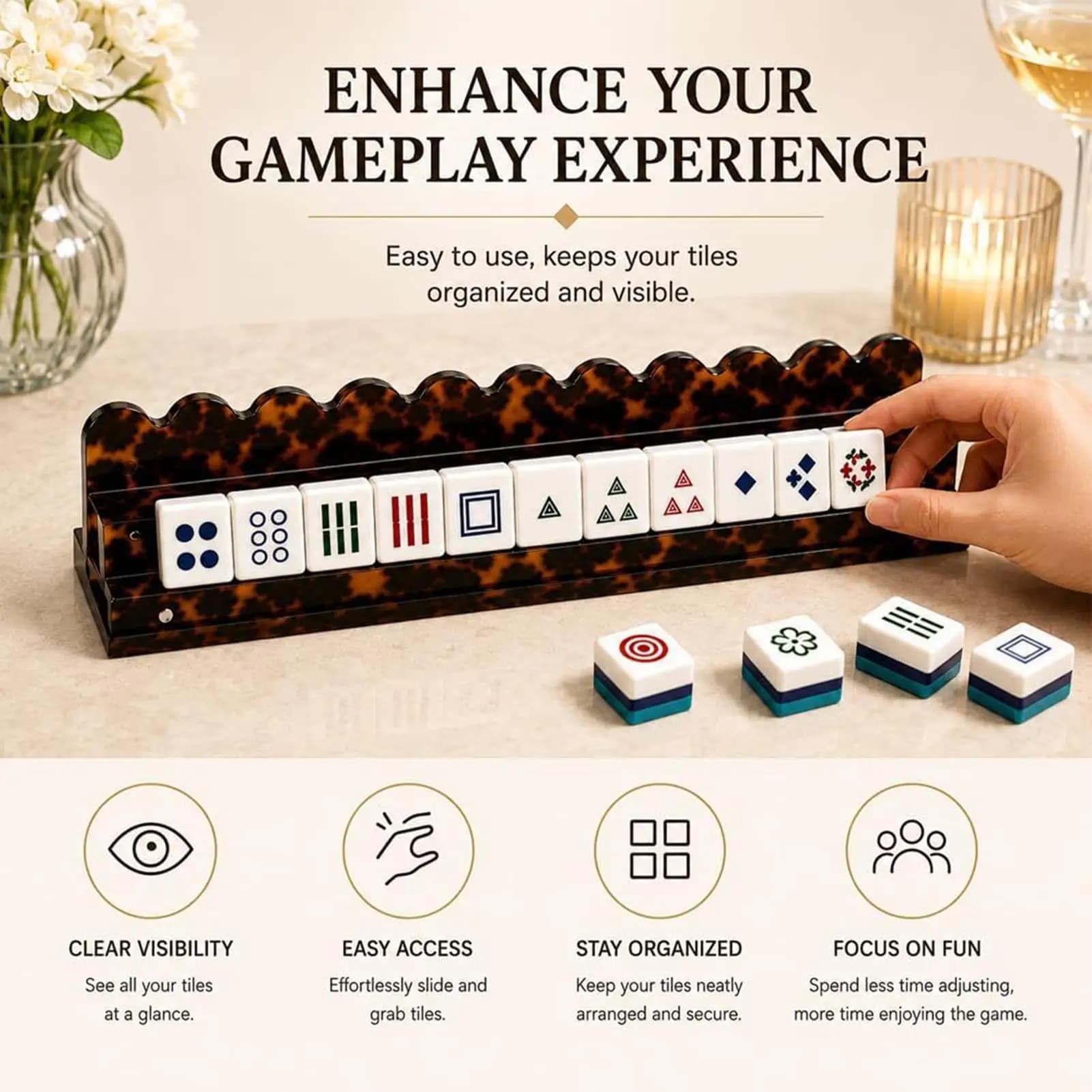 Mahjong Racks With Pushers 4 Pieces Non-Slip Acrylic Stand With Magnetic Pushers Acrylic Mahjong Racks For Home Game Travel
