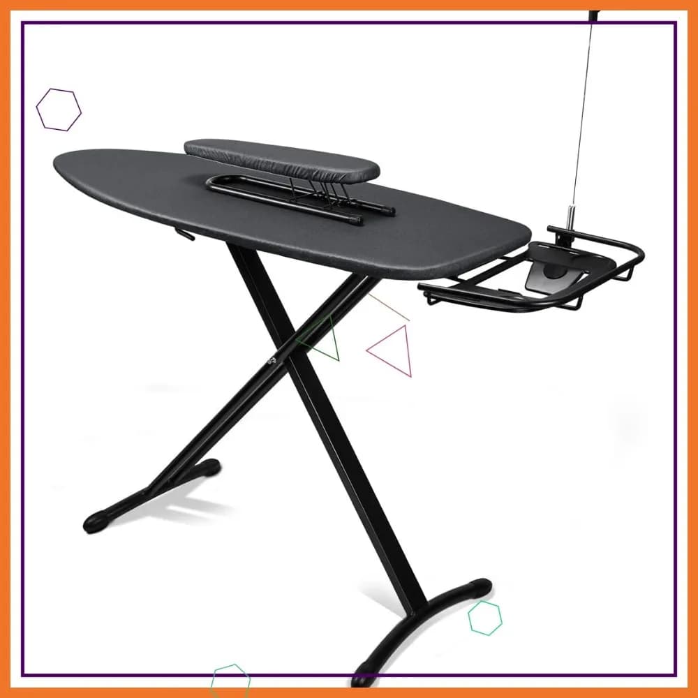 Asse da Stiro Extra Larga con Pannello per Maniche e Supporto Ferro da Stiro Regolabile, 45x120 cm, Pieghevole, Altezza Regolabile, Cuscinetto in Feltro Spesso