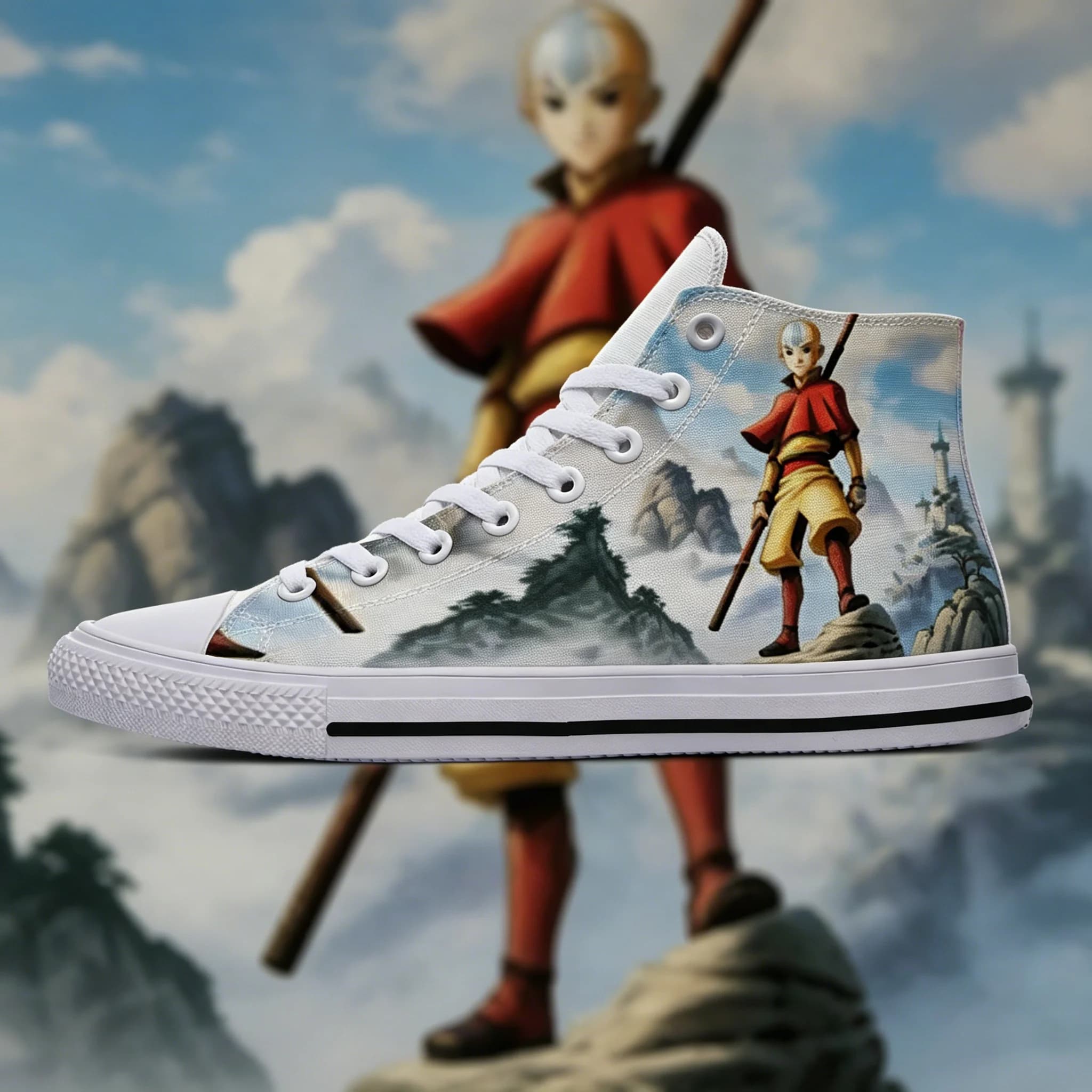 Scarpe in tela alte con stampa all-over Avatar The Last Airbender, sneakers casual unisex classiche da streetwear
