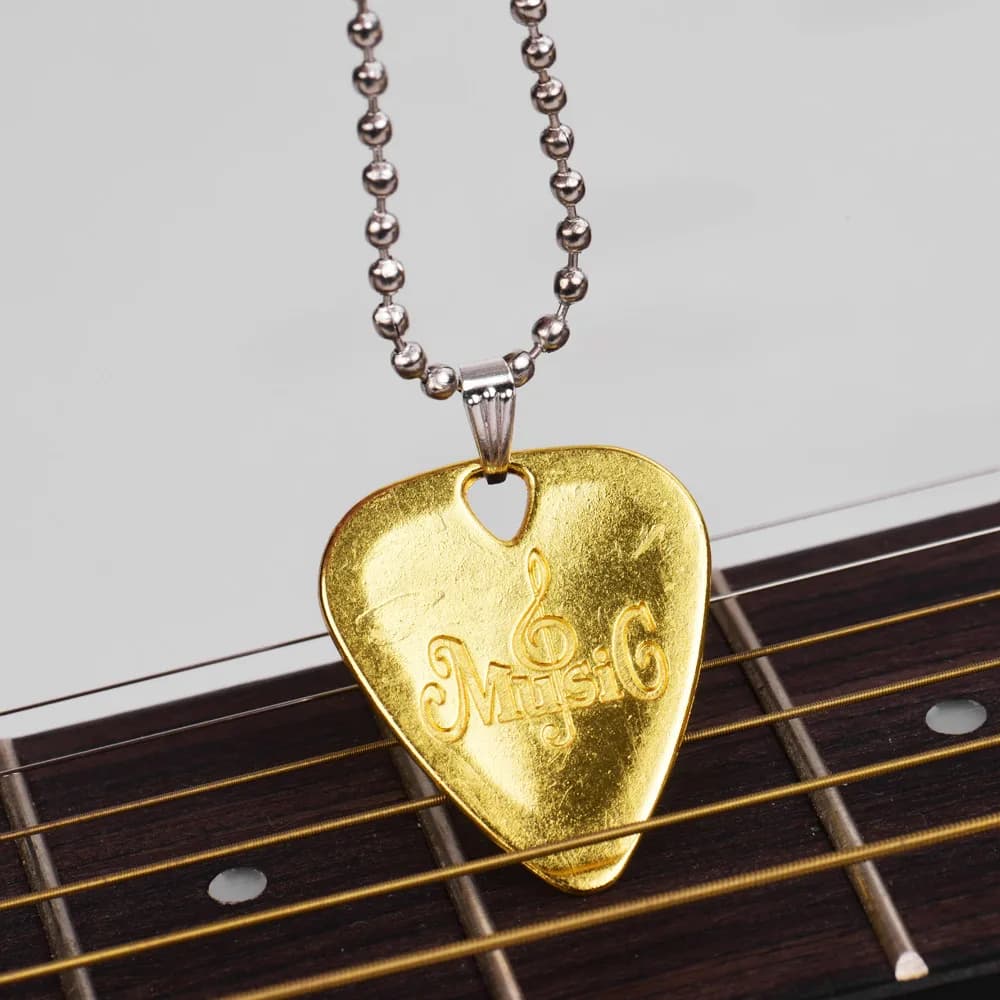 Metal Guitar Pick Necklace Zinc Alloy 1.2mm Thickness with Ball Chain electric guitar pick
