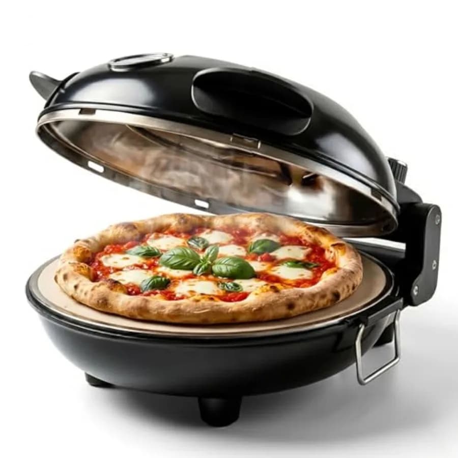 Forno Elettrico da Banco per Pizza, per Crosta Croccante, Forno per Pizza da 12 Pollici con Pietra Ceramica, Riscaldamento fino a 800 Gradi ° F Dual Tem