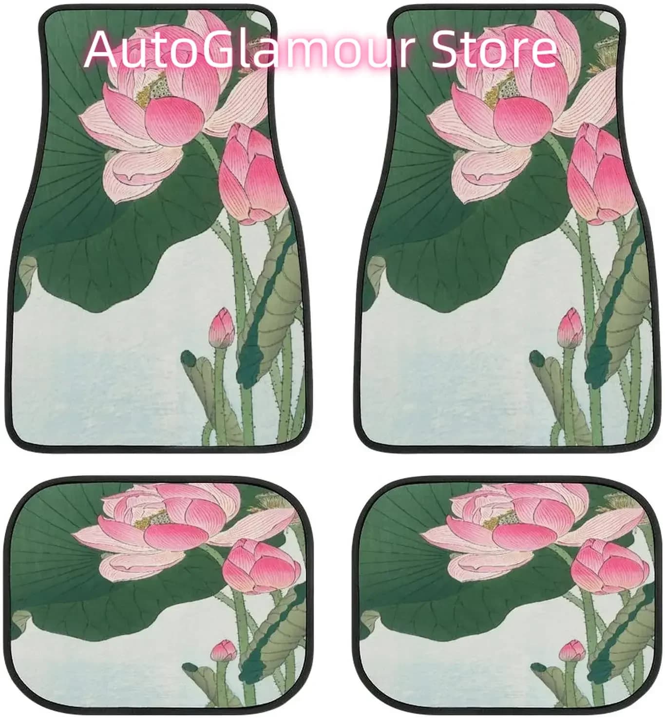 Tappetini per auto cinesi vintage fiore di loto Tappetini per auto universali Tappetini per auto morbidi e impermeabili alla moda FrontBack 4 pezzi Full S
