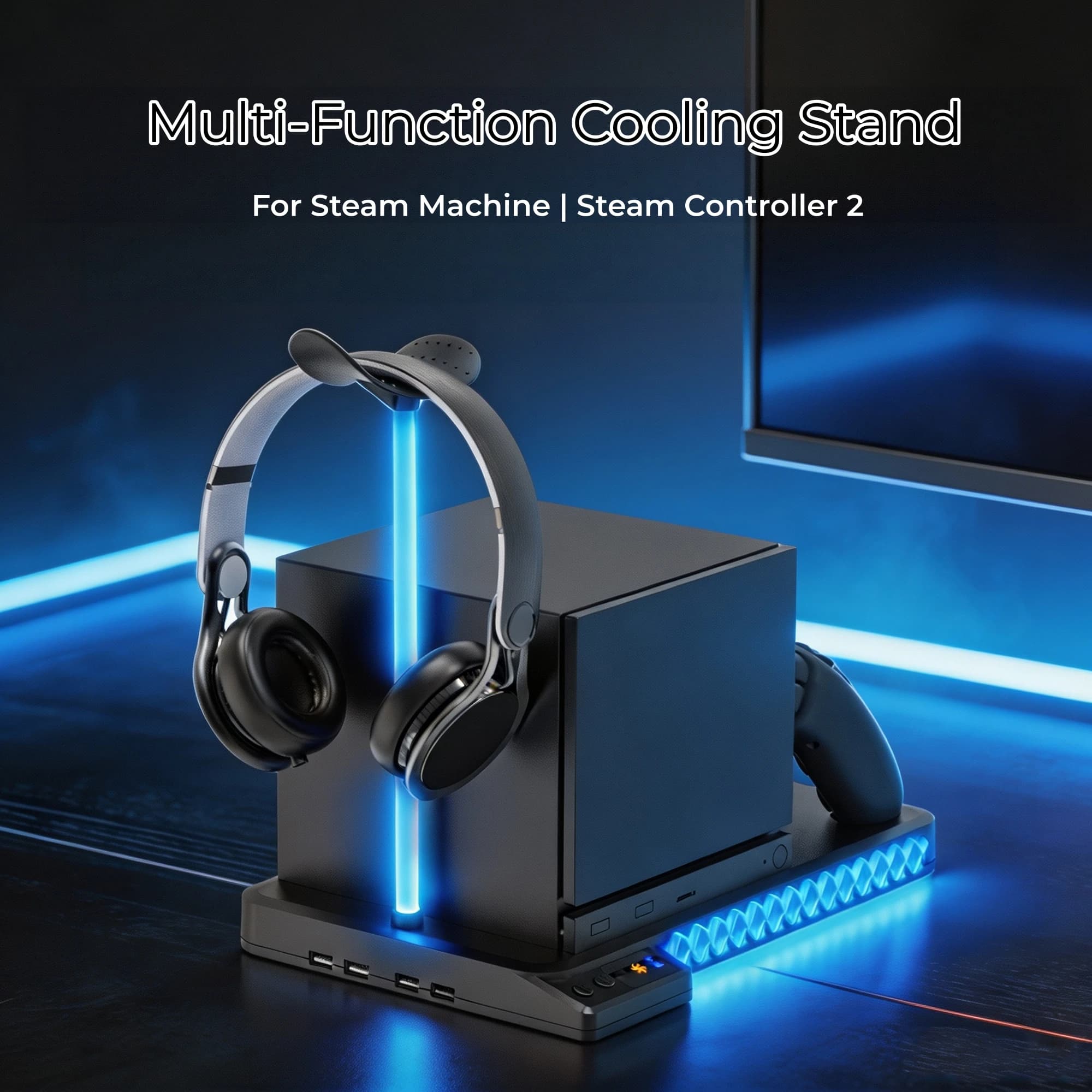 Multifunctional Cooling Stand With RGB Light For Steam Machine, Headphone Storage Hanger For Steam Deck Game Accessory