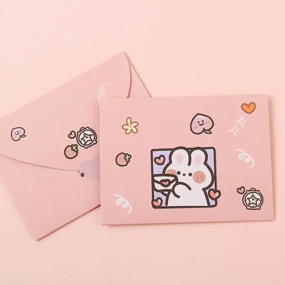 Busta di ringraziamento con benedizione di orso e coniglio, decorazione per cartoni animati, carta da lettera, pieghevole, bellissimo biglietto di auguri dei cartoni animati