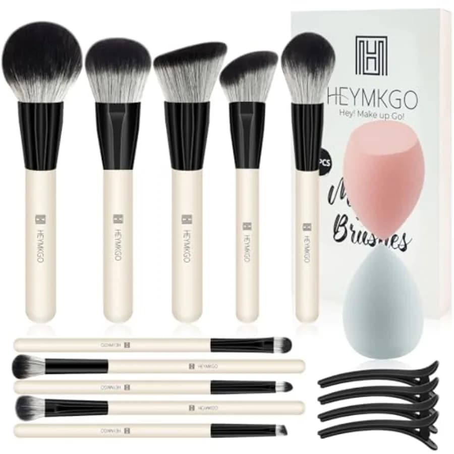 Makeup Brushes, 16Pcs Brush Kit Premium Synthetic Foundation Powder Contour Concealer Blush Highlighter Brush Set with 2Pcs Mak