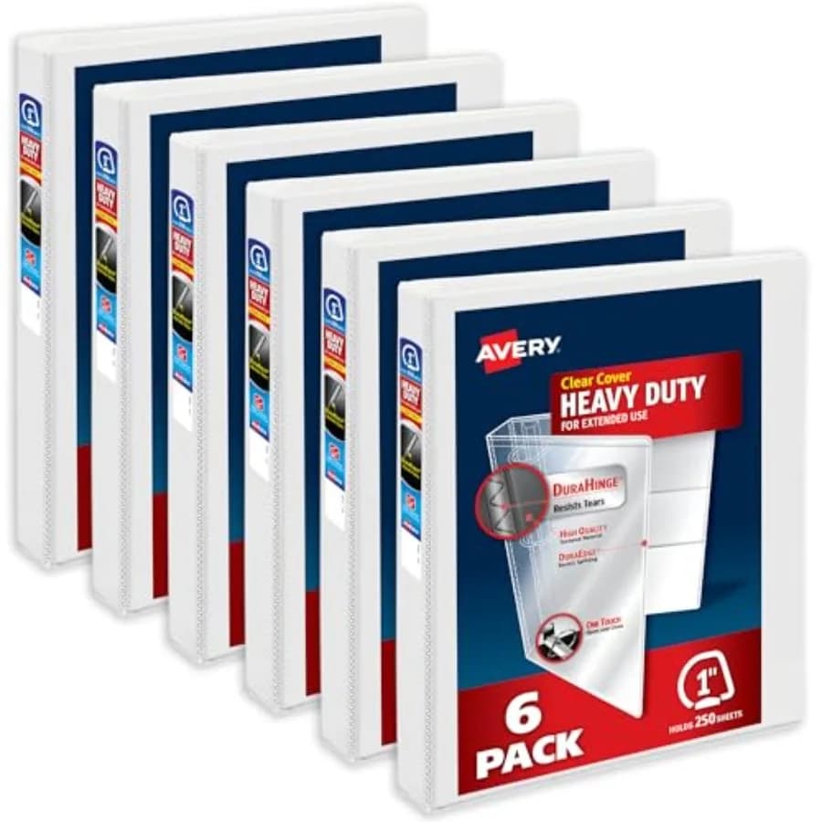 Raccoglitori a 3 anelli resistenti View da 1 pollice con anelli inclinati One Touch, capacità 250 fogli, DuraHinge, dorso largo 1,4 pollici, personalizzabili, trasparenti