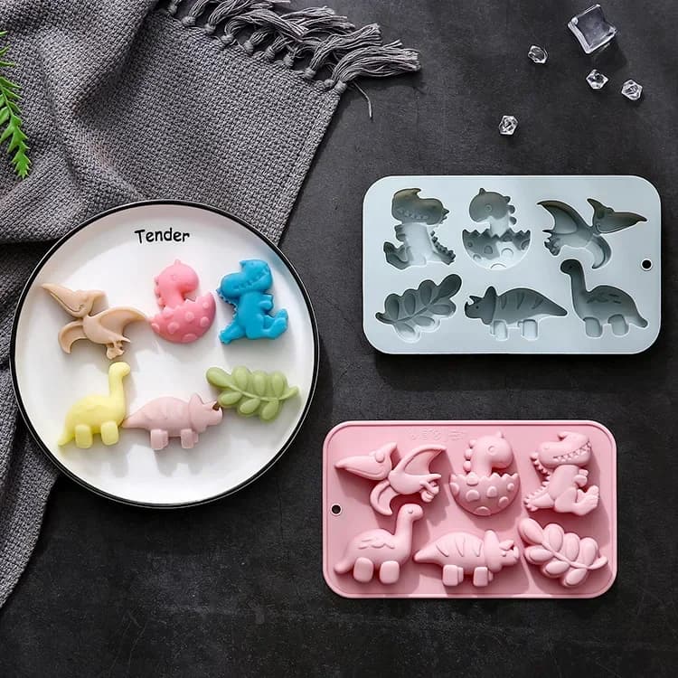 Stampo in silicone a forma di foglia di dinosauro a 6 fori Sapone fatto a mano Bottiglia di cera Stampo per zucchero Stampo per cioccolato Griglia per ghiaccio Stampo per torta Accessori per la cottura