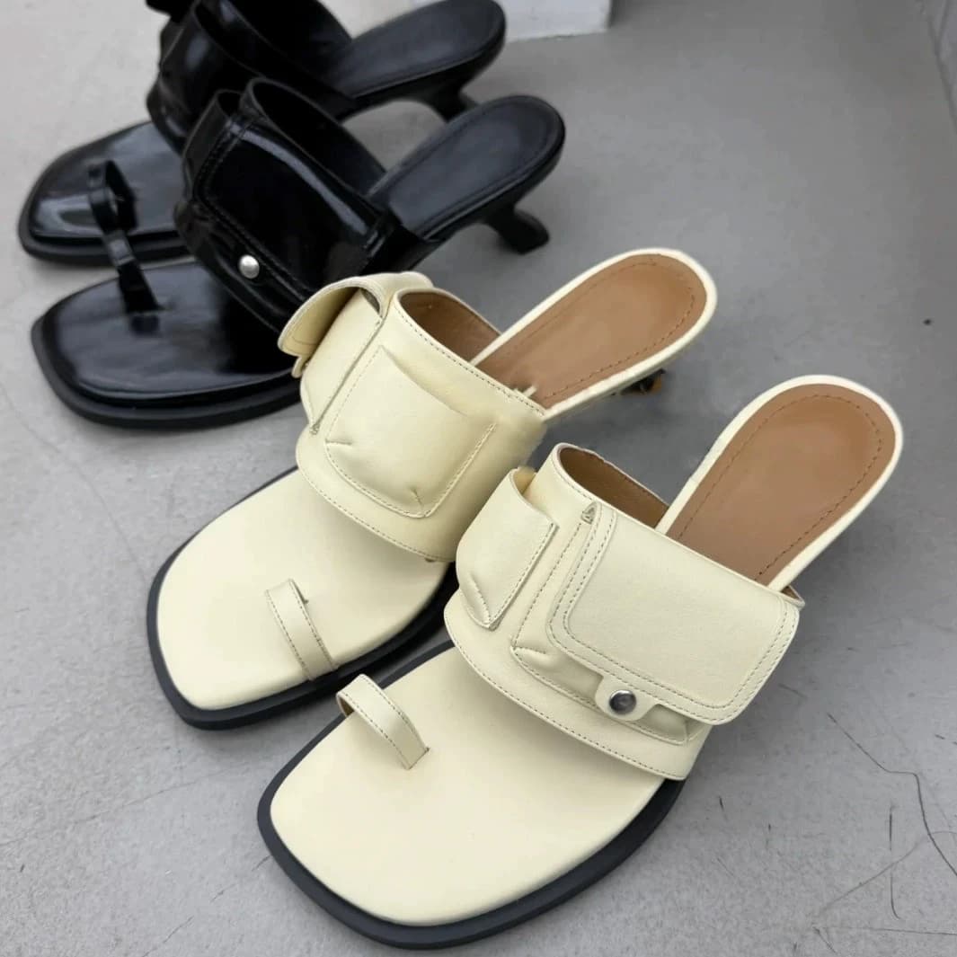 High Heels Slippers Women Square Toe Heeled Shoes Chunky Flip Flops Summer Clip Toe Sandals 2025 New Woman Designer Pumps Mujer