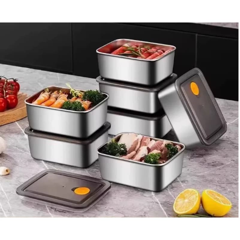 Set di 5 Contenitori per Alimenti in Acciaio Inox, Impilabili, Ermetici, per Preparazione Pasti, Pranzo, Cucina, Frigorifero e Viaggi