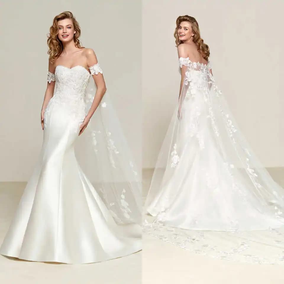 Abiti da sposa vintage a sirena Appliques Abito da sposa con scollo a cuore in pizzo Lunghezza pavimento Sweep Train Vestido De Noiva Personalizzato