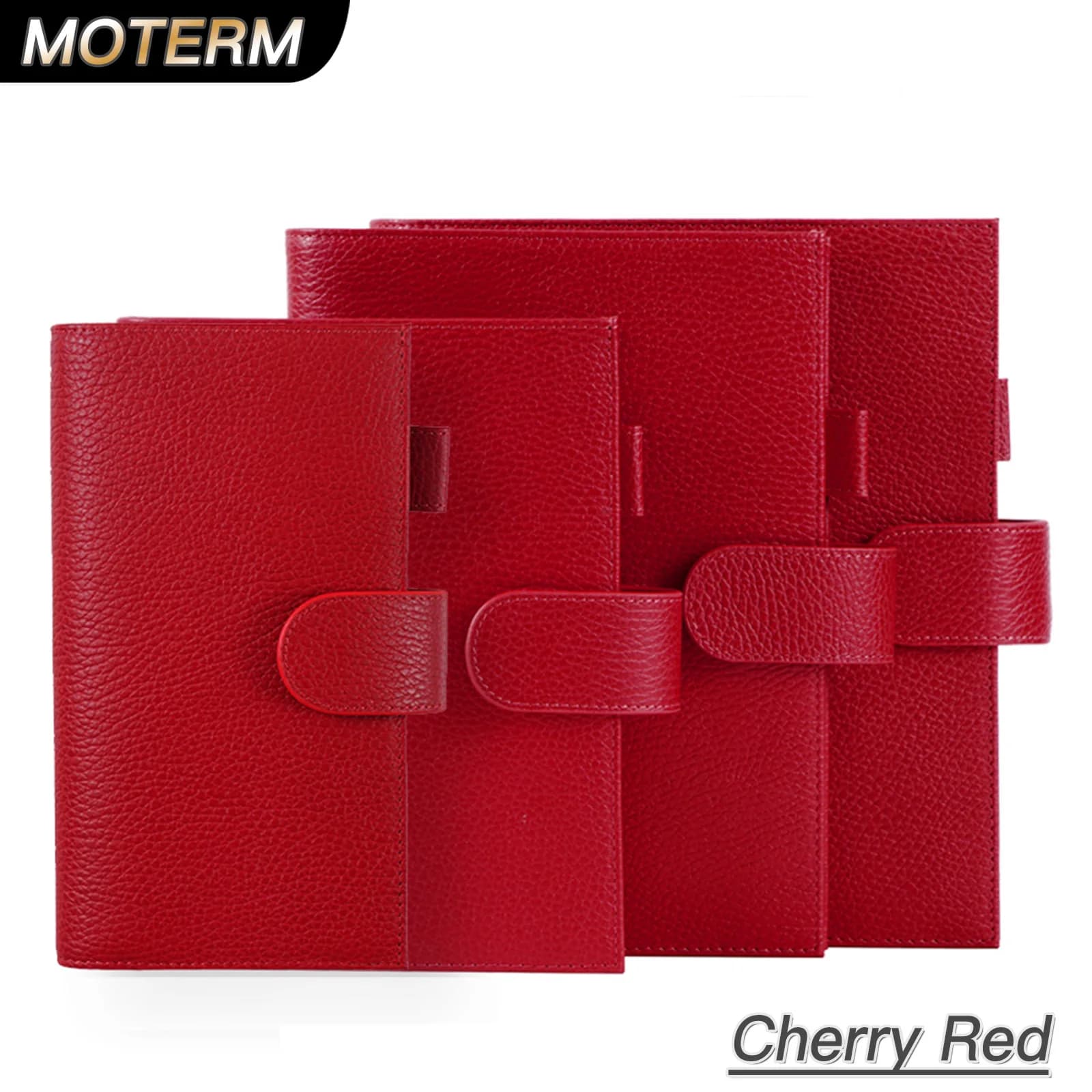 Moterm Firm Pelle a grana di ciottoli Colore rosso ciliegia Vera pelle bovina Planner Copertina per notebook Diario Agenda Organizzatore Viaggio