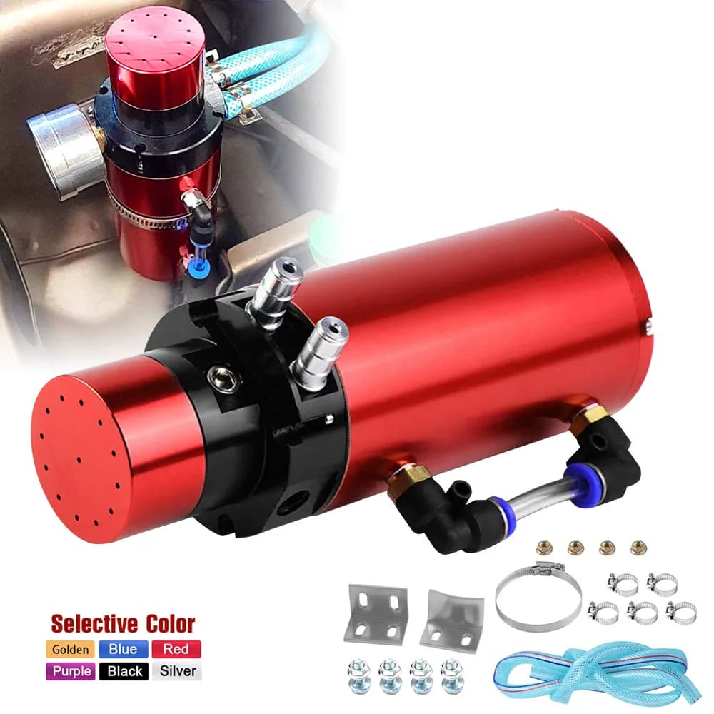 Serbatoio universale in alluminio per recupero vapori olio motore - con manometro e tubo per lo styling dell'auto