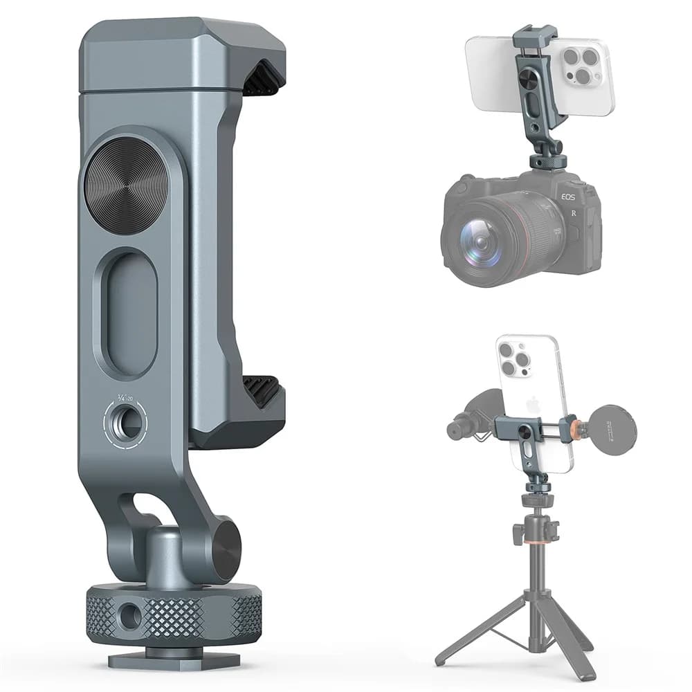 VRIG Metal Phone Tripod Mount with Cold Shoe & 1/4"-20 Screw 360° Rotation Smartphone Holder Tripod Adapter for iPhone Samsung