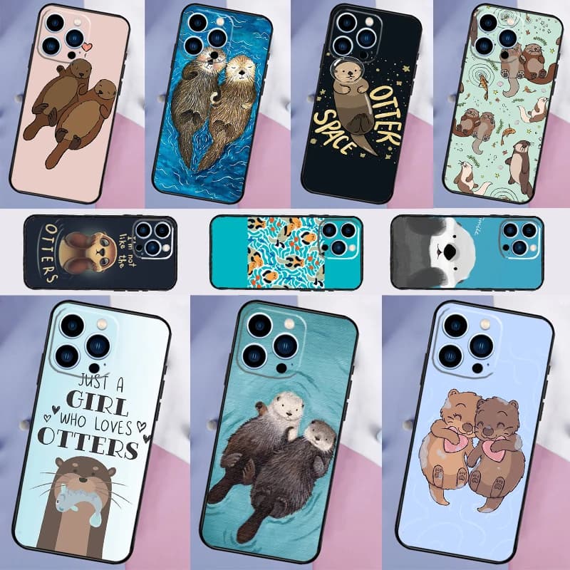 Custodia per telefono lontra simpatico cartone animato per iPhone 16 15 13 12 11 14 Pro Max 12 13 mini XR 15 16 Plus 16e Cover Shell