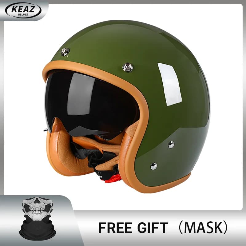 Bright Green Avocado DOT 3/4 Open Face Moto Motorcycle Helmets Retro Vintage Chopper Bike Scooter Capacete De Moto