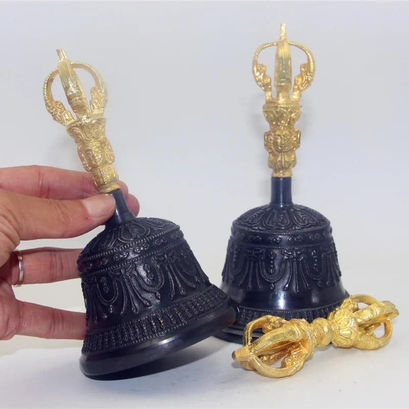 Red Copper Hand Diamond Bell Pestle Yoga Meditation Nepal Five Ring Bells Healing Tibetan Touch Bell Percussion Instruments