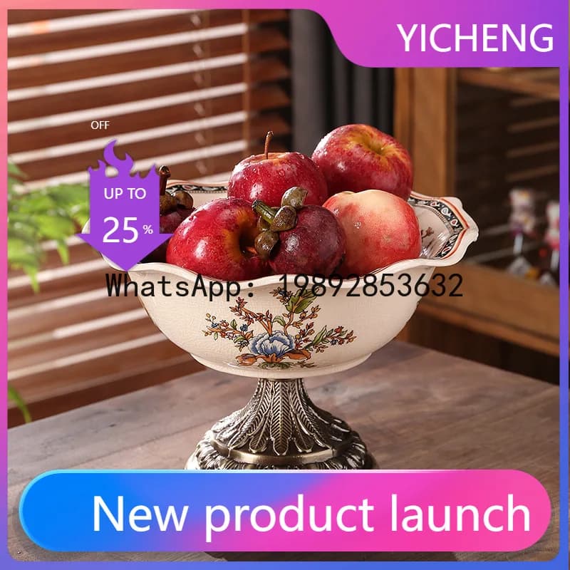 Piatto in ceramica per frutta, per soggiorno, da villa, per uso domestico, con piede alto, per frutta secca, elegante, accessibile, lussuoso, ornamenti creativi