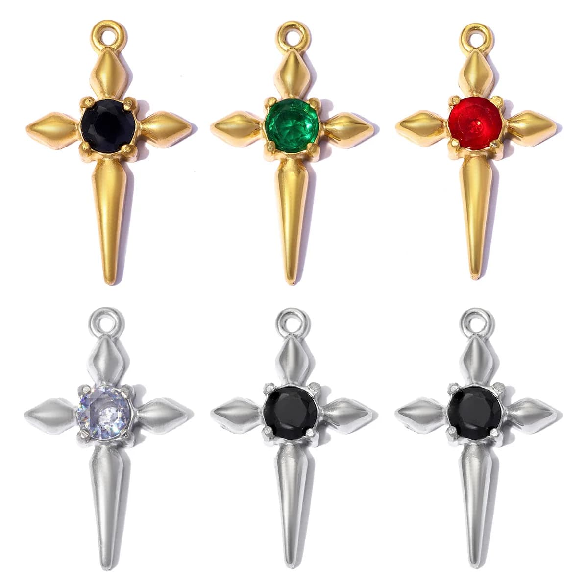 Set di 3 Ciondoli Retrò Francesi 12x19mm in Acciaio Inox con Zirconi, Charm a Croce per Orecchini Fai-da-Te, Pendenti a Stella per Collane, Gioielli da Donna all'Ingrosso