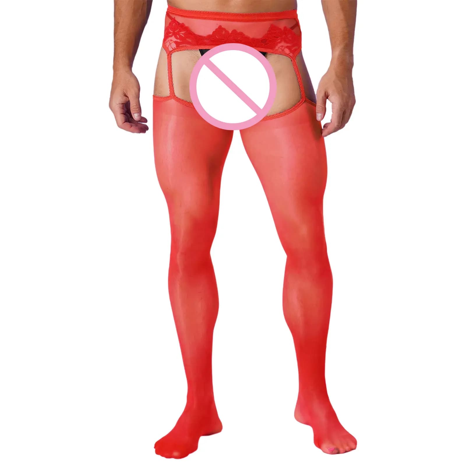 Mens Sexy Cutout Crotchless collant pizzo floreale calzini esotici Leggings calze giarrettiera di un pezzo Gay maschio Sissy intimo