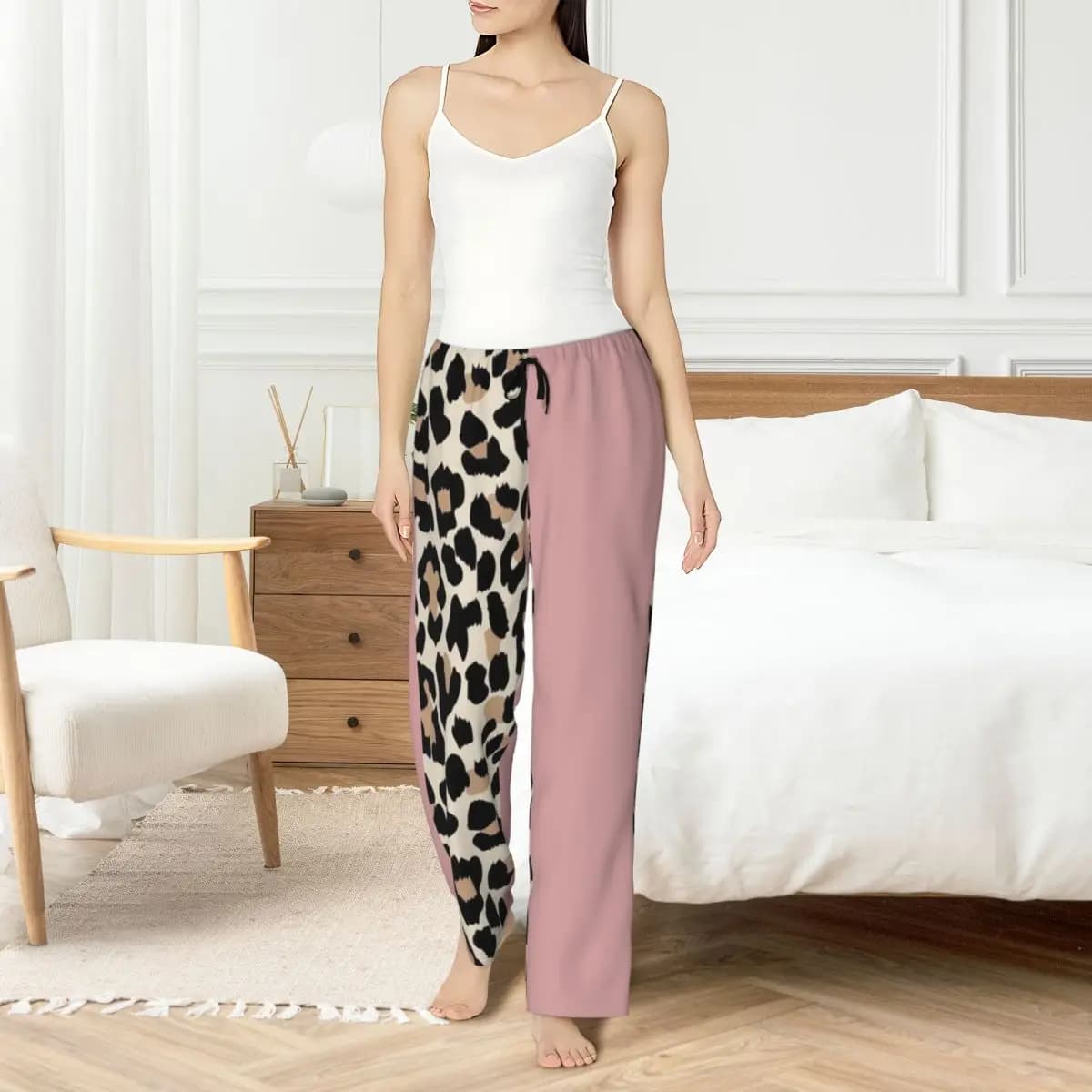 Personalized Pants with Colorful Leopard Print for Women, Nightwear with Pockets