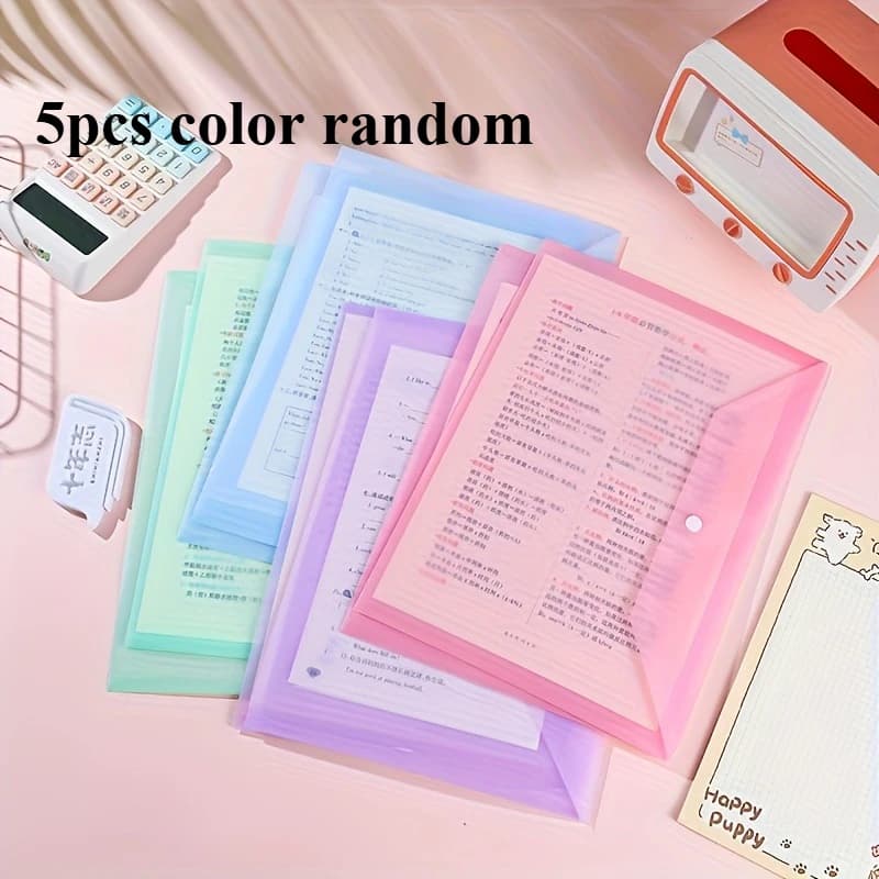 Confezione da 5 cartelle trasparenti, porta documenti in plastica PP formato A4 colore Morandi per ufficio e scuola, leggere ma resistenti