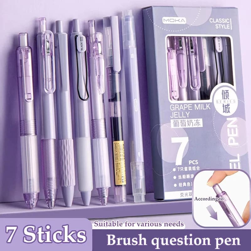 7Pcs Quick-Drying Ink Gel Pen Highlighter Pen Set Student Tip Ballpoint Pen Writing Tools For School Stationery Office Supplies