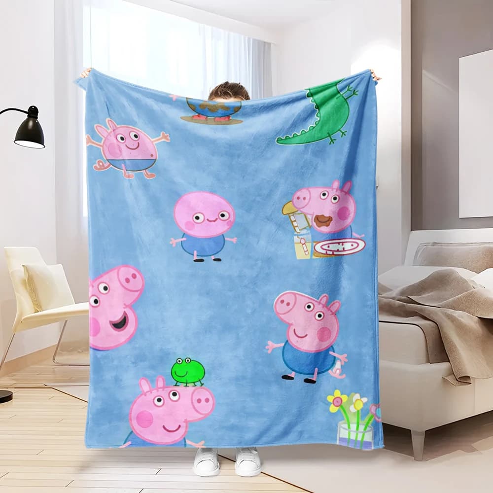 P-Peppa-s P-Pig Flannel Blanket Warm Soft Halloween Christmas Couch Warm Cozy Decorative Decor Gift for All Season