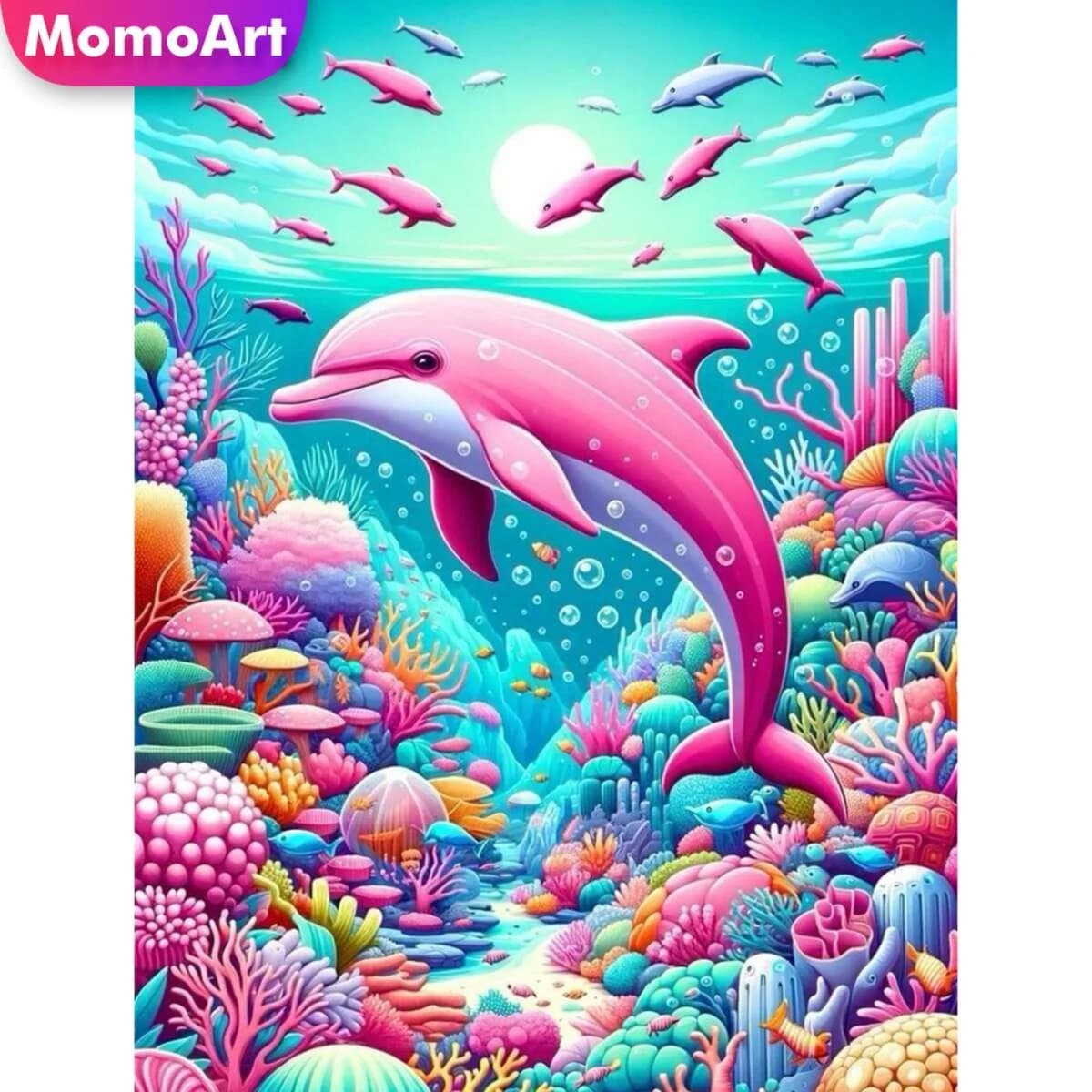 Momoart diamante mosaico delfino animale ricamo pittura fai da te cartone animato pieno quadrato rotondo ricamo regalo fatto a mano