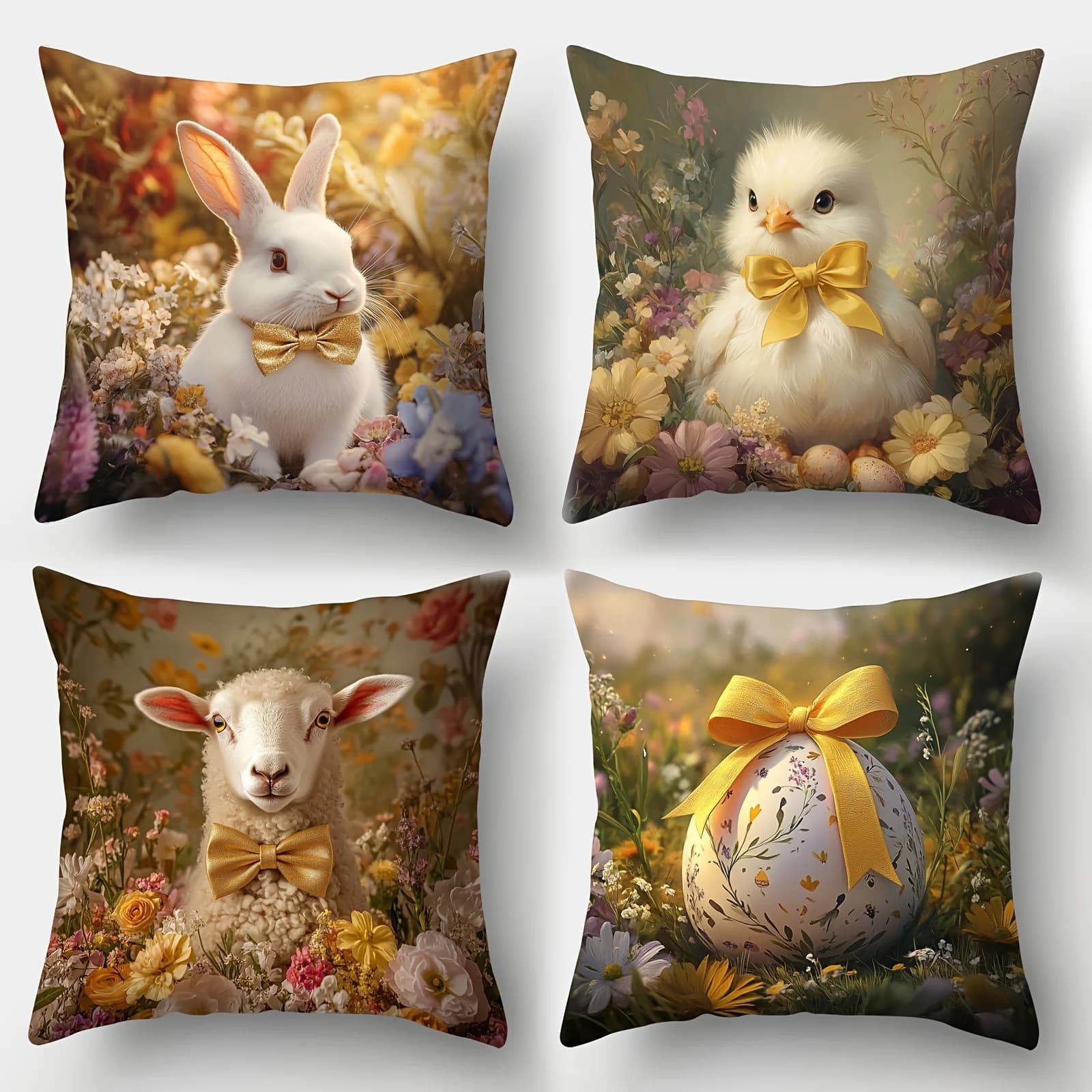 1/4 Pezzi Federe Pasquali con Coniglietto, Pulcino, Agnello e Uovo Decorato, Copricuscini per Divano e Letto, Federe Decorative per la Casa