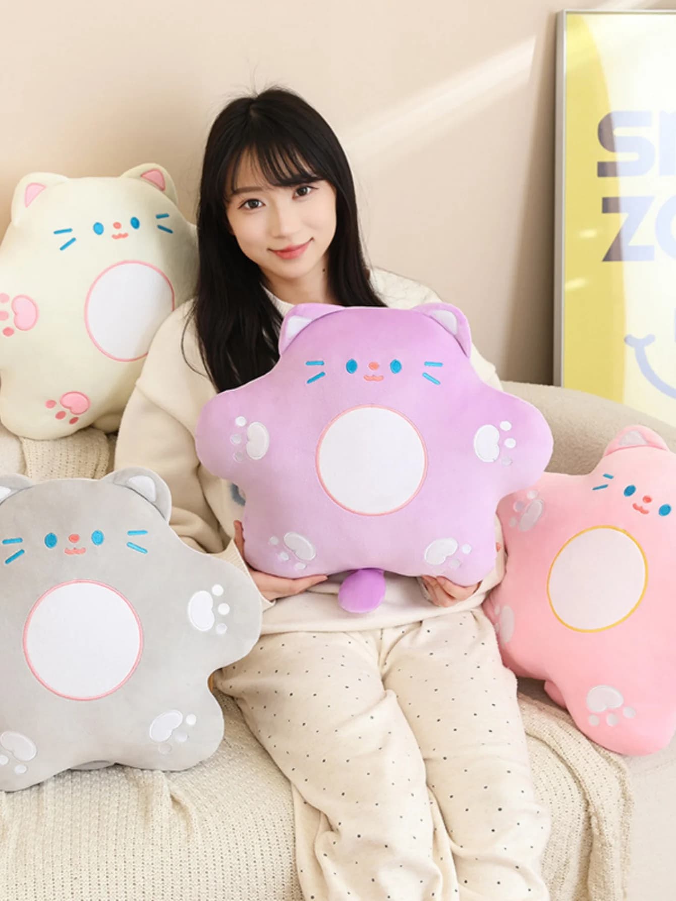 Creative flowers cat lumbar support cute office cat pillow sofa flower cushion flower plush toys