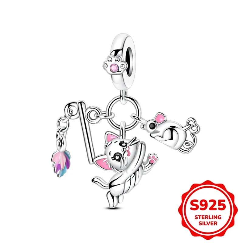 Ciondoli in Argento 925 a Forma di Giocattolo per Gatti, Compatibili con Bracciali e Collane da 3mm, per Donna, Gioielli di Lusso, Regali di Tendenza