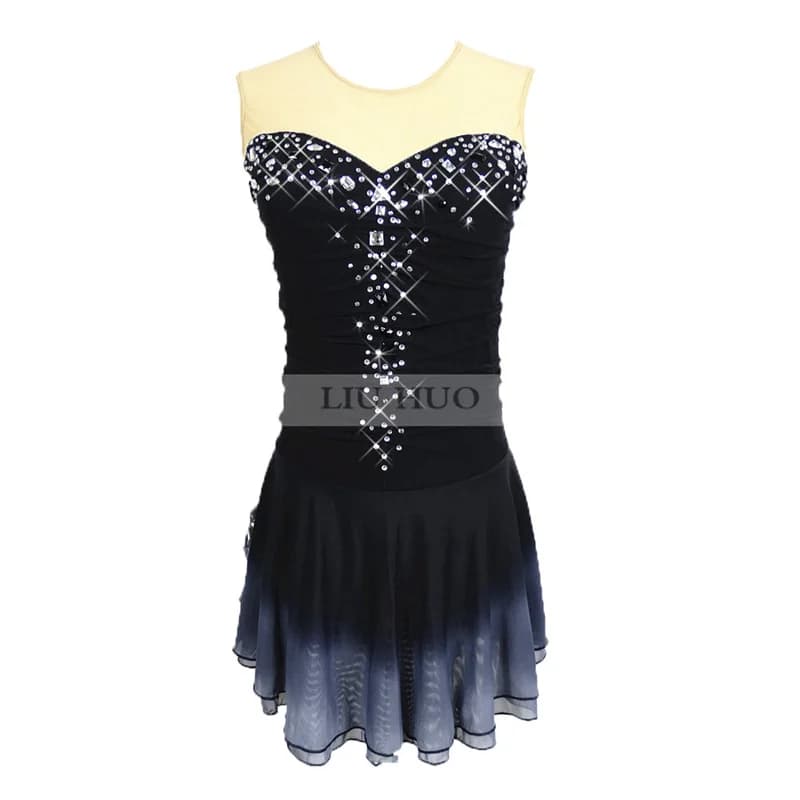 LIUHUO Donna Ragazza Bambini sul Ghiaccio Pattinaggio di Figura Vestito Prestazioni Ginnastica Concorso Body Costume Nero Ballo Roller Adolescenti